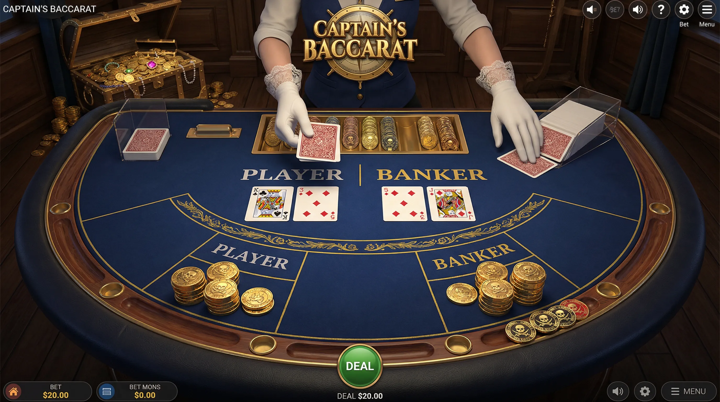 Mesa de Bacará Elegante com Tema Pirata no Cassino 222bet